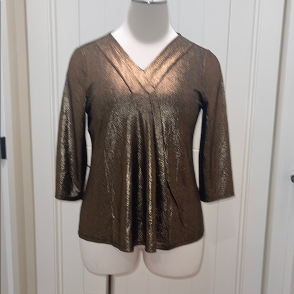 NWT Lane Bryant Swing 3/4-Sleeve Pleat-Front Metallic Copper Top Size 18/20